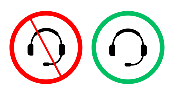 Headphone headset icon showing a choice between acceptance and rejection, presented in red and green circles transparent background