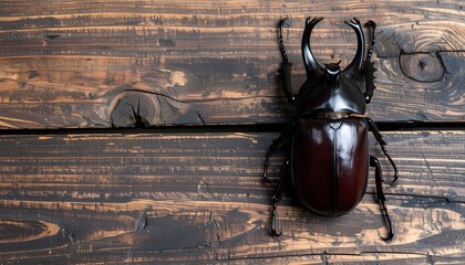 Dark beetle on a wood surface