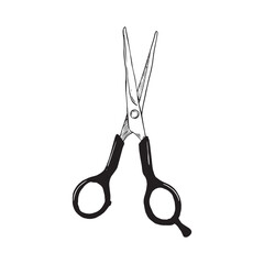 Black and silver scissors, a tool for cutting, with a detailed illustration.