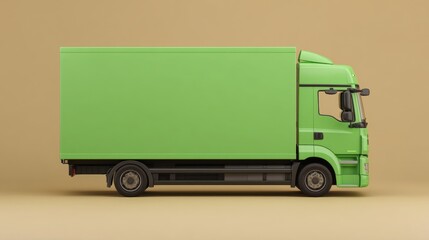 Supply chain for renewable energy, A bright green delivery truck against a neutral background, showcasing its streamlined design and color.