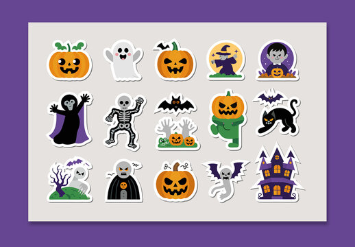 Halloween Sticker Collection Pumpkins, Ghosts, Bats, Cats and Haunted House
