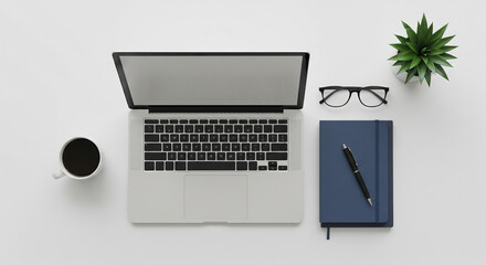 Modern Home Office Workspace with Laptop and Coffee