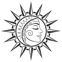 Vector art of sun with a womans face, a celestial body that provides light and warmth