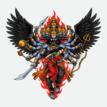 illustration of Rahwana carrying Dewi Sinta