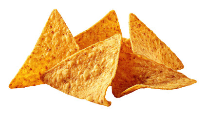 Close-up of several triangular tortilla chips