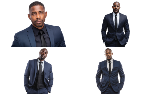 Handsome african american businessman in a suit isolated on transparent background looking at the camera with a smile