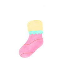Cute pastel Christmas stocking with pink, yellow, and mint colors, festive holiday decoration isolated on black background