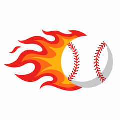 Obraz premium Flaming baseball illustration with a fiery tail on a white background, representing a fast pitch