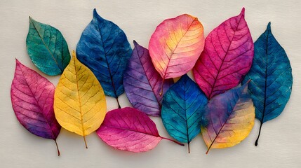 Detailed autumn-inspired collection of colorful leaves evoking synesthesia and artistic renewal for the thoughtful color theory enthusiasts
