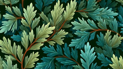 Detailed Juniper Twigs Seamless Vector Pattern in Siberian Inspired Modern Minimal Design