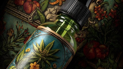 Intricately Designed Dropper Bottle Showcasing a Vibrant Medicinal Plant Extract for Advanced Holistic Wellness and Healing