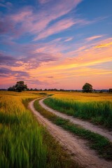 Scenic country road at sunset