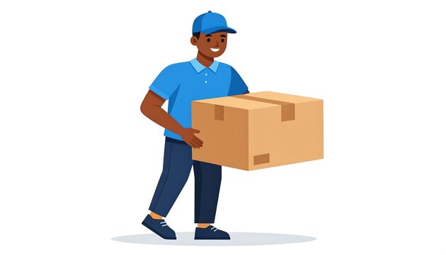 Smiling delivery person carrying a box