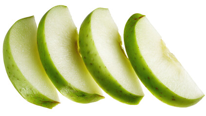 Four slices of a green apple