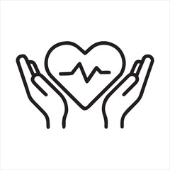 Thin line cpr heart and hands icon silhouette isolated on white background