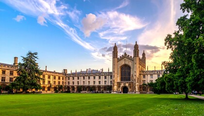 Fototapeta premium A grand college quadrangle at sunset