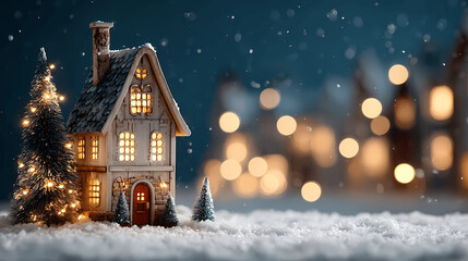 Christmas toy house in a snowy landscape