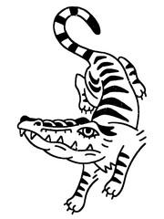 Tiger-crocodile hybrid creature tattoo art