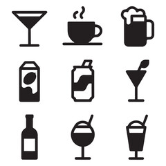 Set of drink icon or logo isolated sign symbol vector illustration. Vector black silhouette. with white background