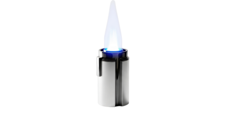 Silver butane lighter with blue flame isolated PNG with Transparent Background