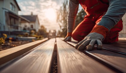 Close-up of worker installing decking