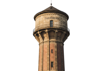 Historic Brick Water Tower Architectural Detail and Urban Landmark isolated on transparent background