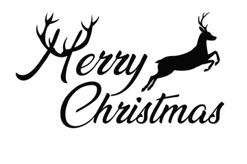 Vector illustration of Merry Christmas text with a reindeer in a modern festive design, holiday typography for seasonal decoration, cards, and Christmas graphics
