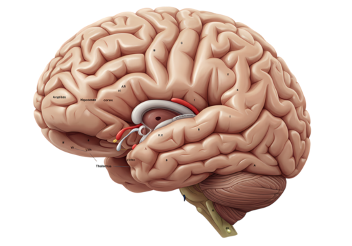Human Brain Anatomy Detailed 3D Medical Illustration isolated on transparent background