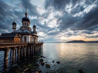 Panoramic View of Konevsky Monastery from Island Pier