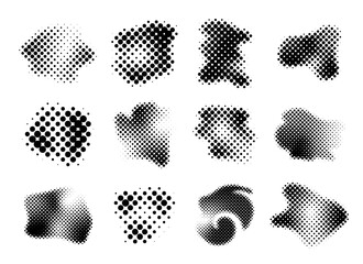 様々な形のハーフトーン　シンプルで抽象的な装飾イラストセット　ぼかし　流体シェイプ