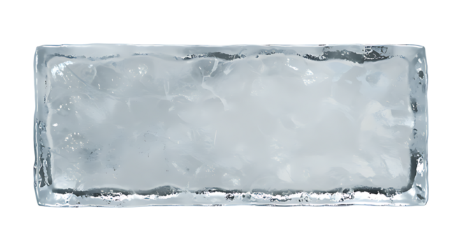Futuristic crystal ice nameplate with frosted edges isolated on transparent background