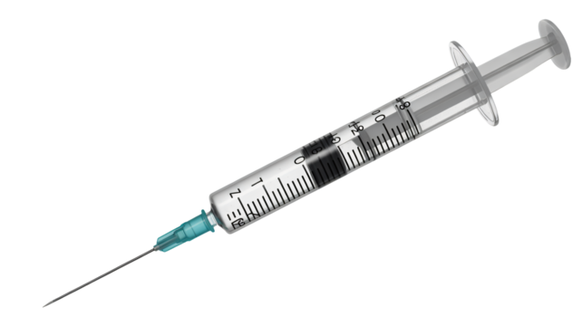 Sterile syringe with needle for medical injection treatment