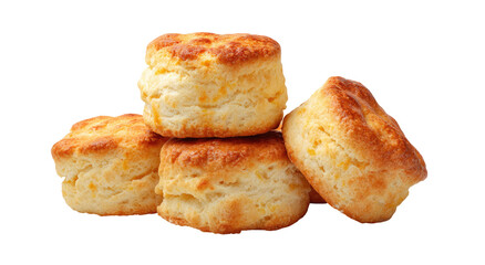 Four golden, fluffy biscuits stacked