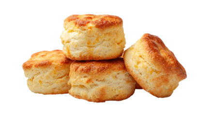 Four golden, fluffy biscuits stacked