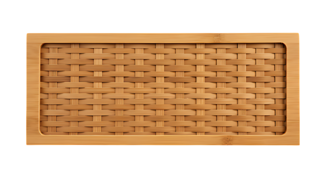 Minimalist handcrafted bamboo strip nameplate isolated on transparent background