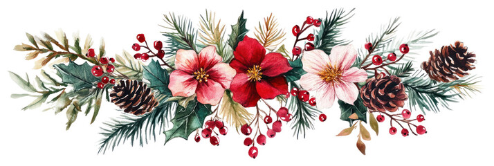 PNG Winter flower garland flowers illustration watercolor.
