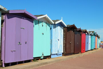 Beach huts on the seaside promenade, Frinton-on-Sea, Essex, England
