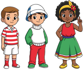 children,cartoon,silhouette,kids,outfit,gesture,style,hair,character,design,fashion,culture,illustration,diversity,graphic