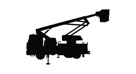a silhouette of utility truck with extended crane arm
