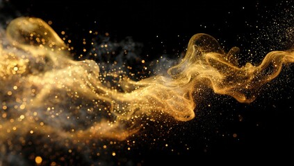 Abstract golden smoke swirling on black background