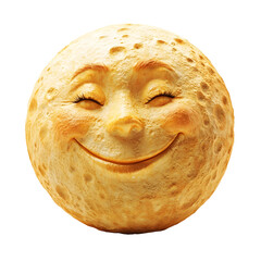 Full moon with smiling face white isolated background, clear view, simple light. extra detail simple design clean look calm mood neat focus clear space for text easy style plain background natural pos