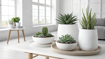 Fototapeta premium modern minimalist home decor with succulents