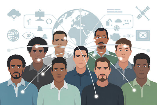Diverse team connecting globally through innovative technology and communication networks, representing modern collaboration and digital progress.
