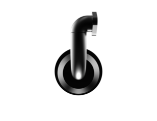 Detailed Professional 3D Drawing of Black Industrial Air Intake System and Compressor Air Filter Housing with Flange Connection, Essential Component for Vehicle Repair and Heavy Equipment Maintenance.