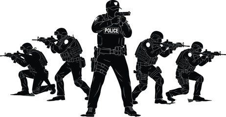 police silhouette,tactical gear,armed officer,security team,combat pose,law enforcement,police unit,weapon ready,gun silhouette,defense force,SWAT team,police gear,armed team,combat unit,police weapon