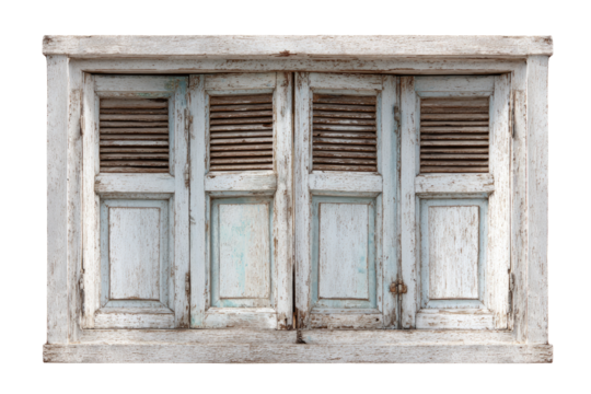 Aged, weathered wooden window shutters