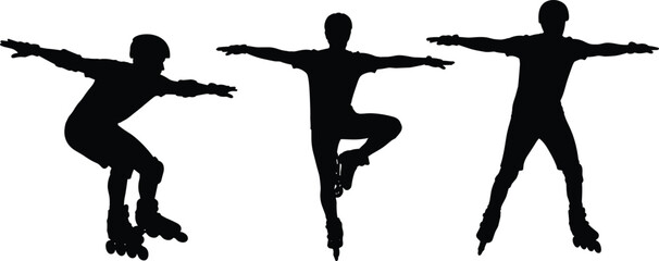 Rollerblading Silhouette Vector Set of Dynamic Skaters in Motion with Helmets and Poses for Sports, Safety, and Design Use