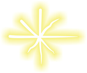 A bright yellow starburst with a soft glowing aura and radiating lines, creating a sparkle or glint effect.