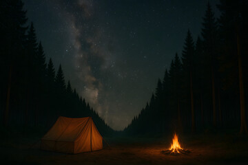 camping under summer night sky