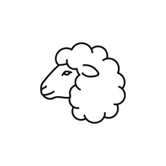 Sheep head in line art style vector illustration of livestock animal in simple outline design, farm animal concept